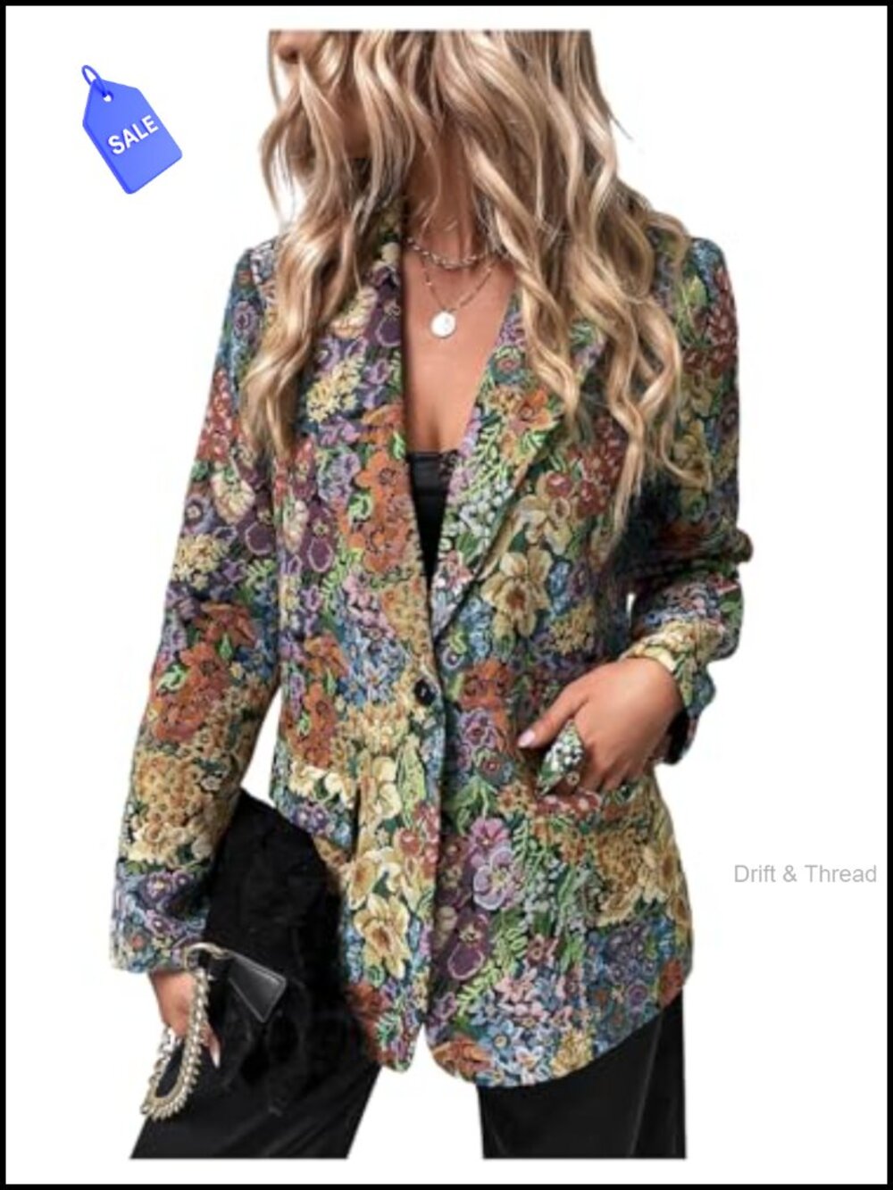 Women's Graphic Print Long Sleeve Blazer Work Suit Jacket Loose Fit